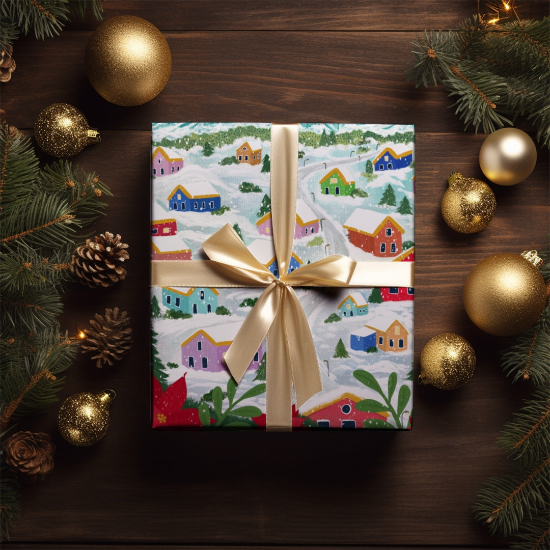 Winter Village Wrapping Paper | Snow Village Christmas Gift Wrap