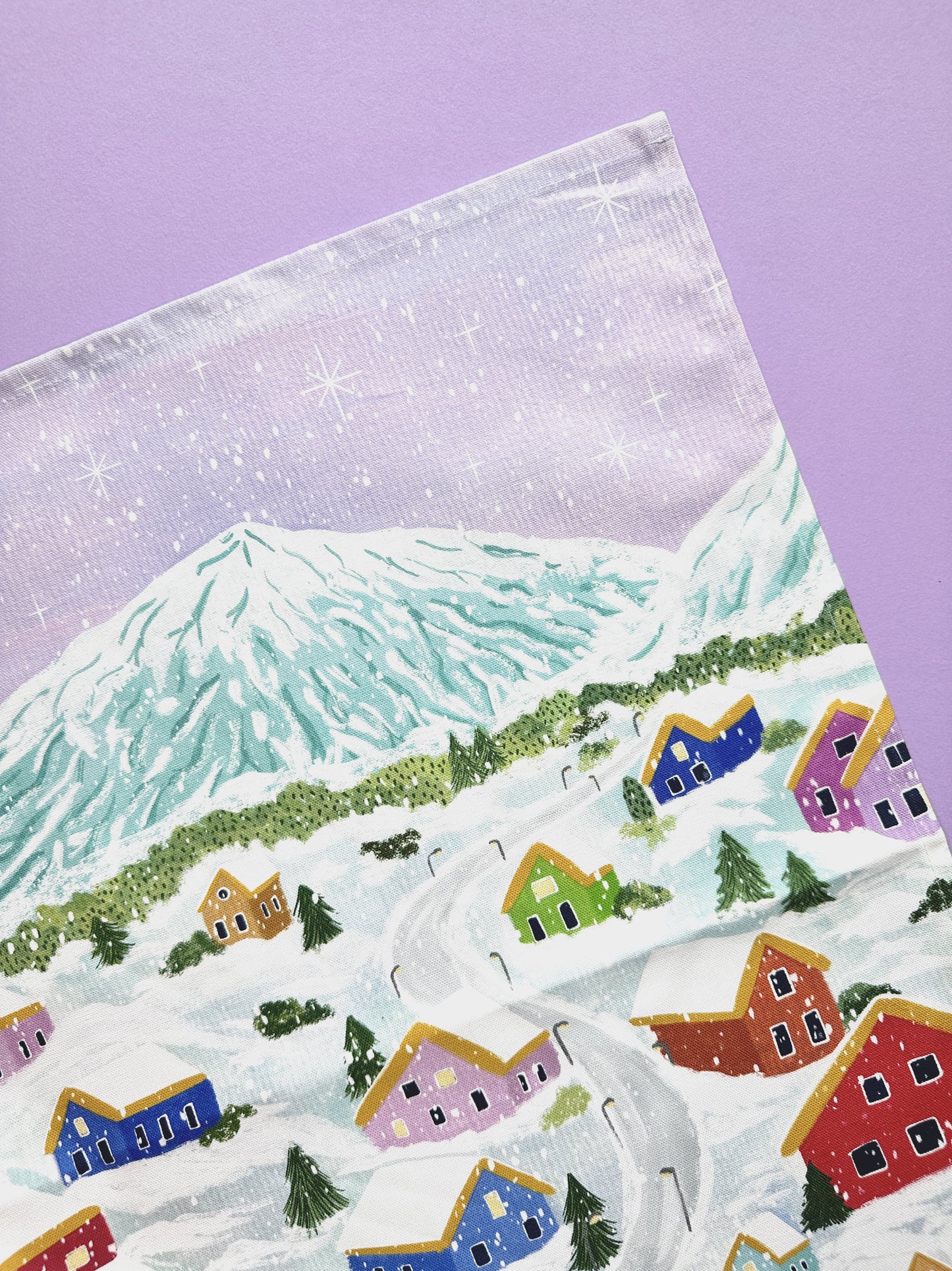 Winter Village Tea Towel | Snow Village Cotton Tea Towel