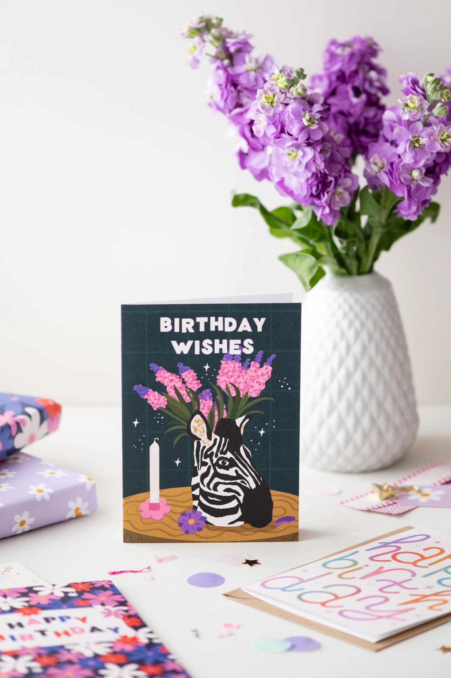 Zebra Vase Birthday Card | Animal Birthday Card | Zebra Card